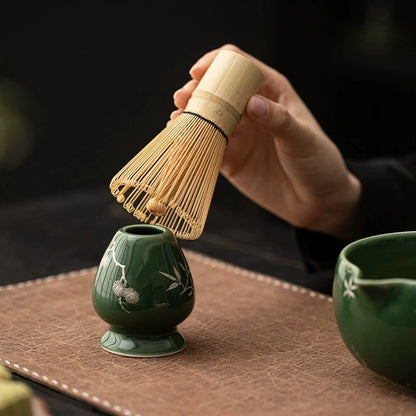 Traditional Japanese Matcha Bowl and Whisk Holder Tea Bowl with Pouring Spout for Office Table Tea Ceremony Party Gift