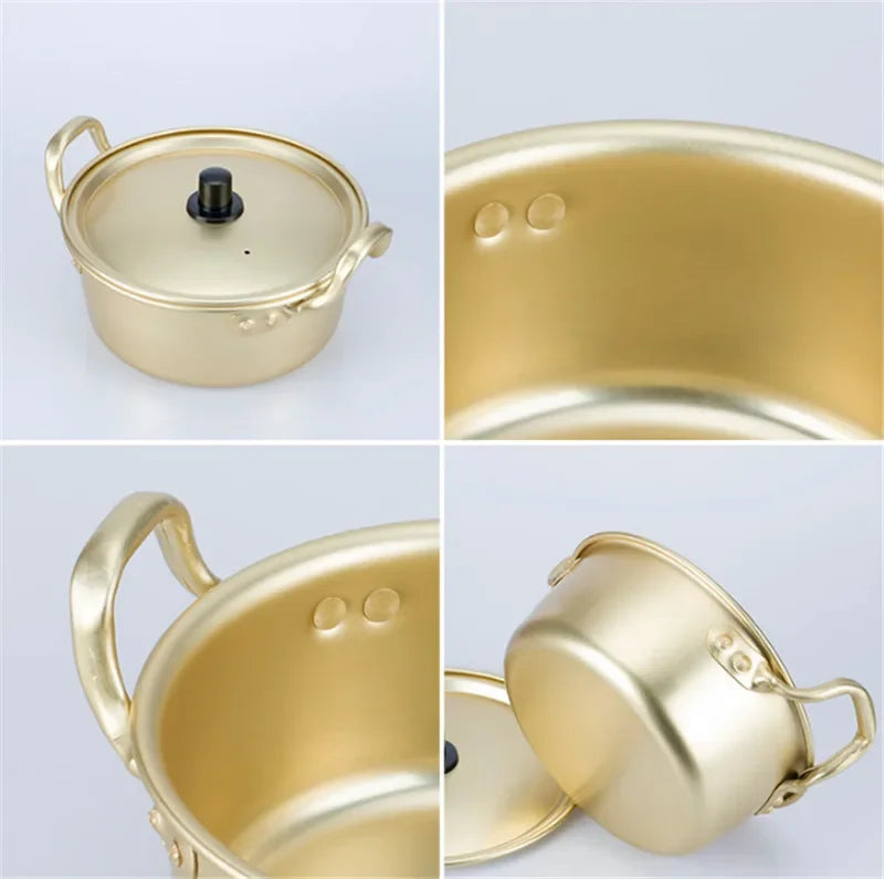 Style koreański makaron ramen złota garnek zupa aluminiowa gorąca garnek utleniona powłoka makaron Mike jajko gotowanie Golden Kitchen Cureware