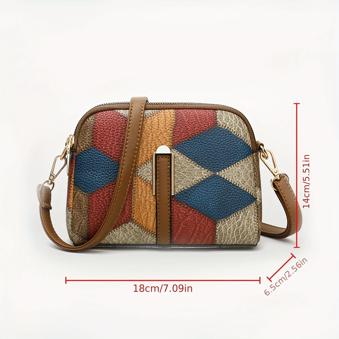 Mini Colorblock Crossbody Bag, Retro Rhombus Patroon Purse, Mode schoudertas voor vrouwen