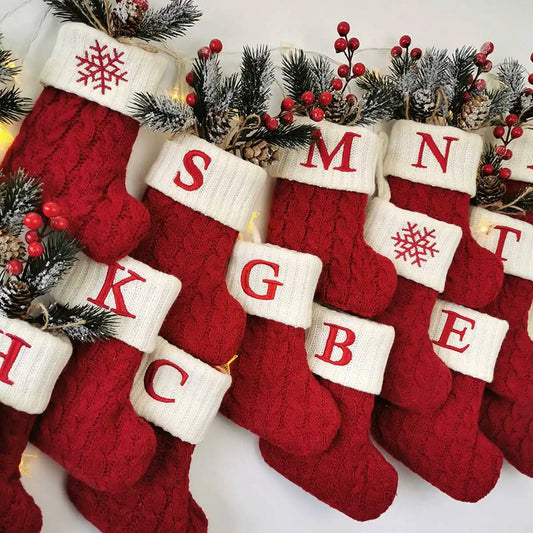 Christmas Letter Knitting Socks Snowflake Stocking 2024 Christmas Decoration for Home Xmas Tree Ornament Gift Navidad Natal 2025