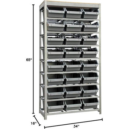 king's rack bin rack storage system heavy duty steel rack organizer shelving unit w/ 24 plastic bins in 8 tiers