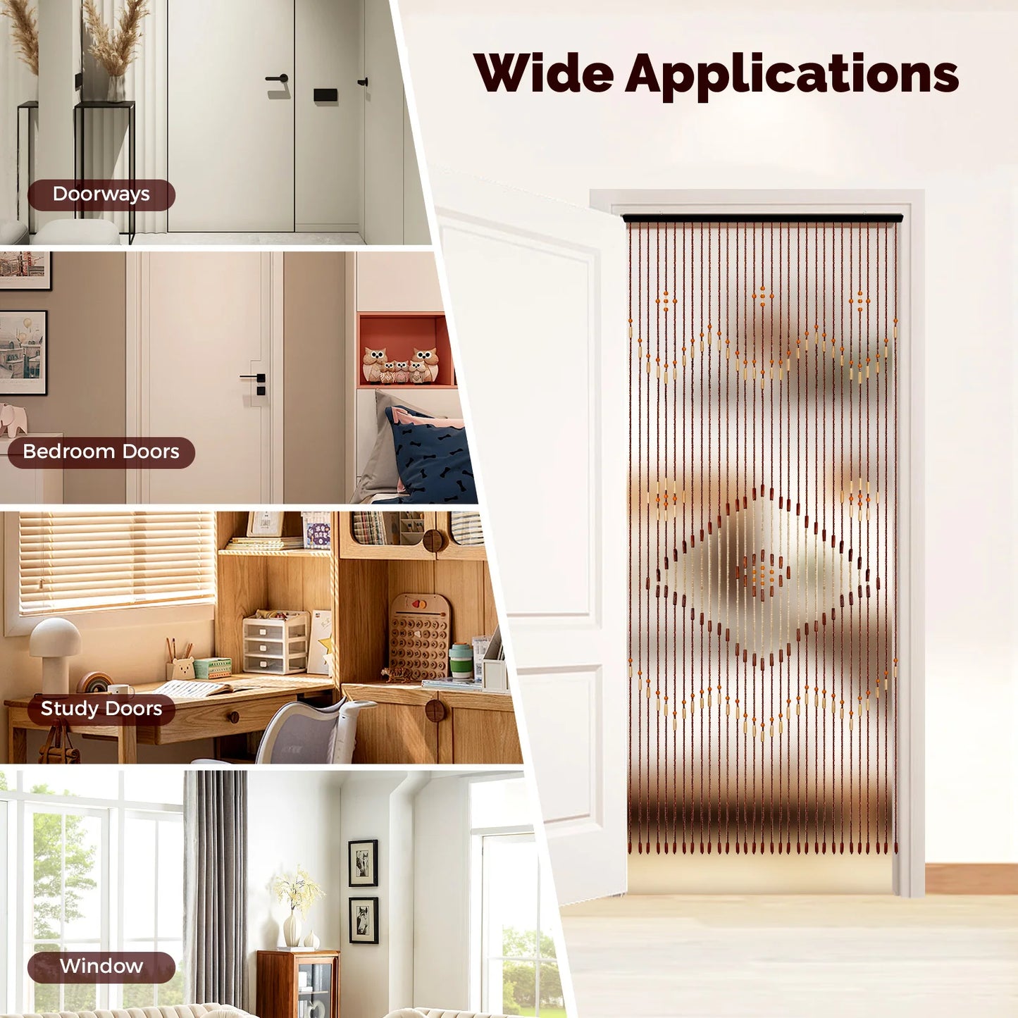 31 Bead Strings Door Curtain 208*90cm Chocolate Brown Wood Cotton Divider Curtain Classical Style for Home Doorways Windows