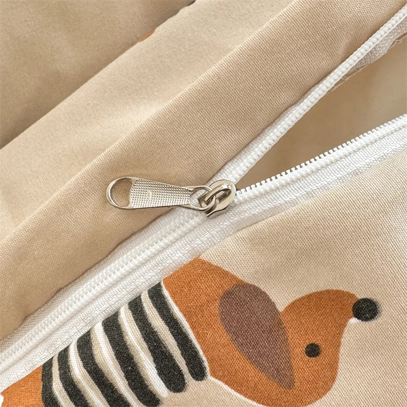 Cute Dog Printed Duvet Covet Set Brown Color Comforter Cover with Pillowcase for Kids Single/Queen/King housse de couette Full