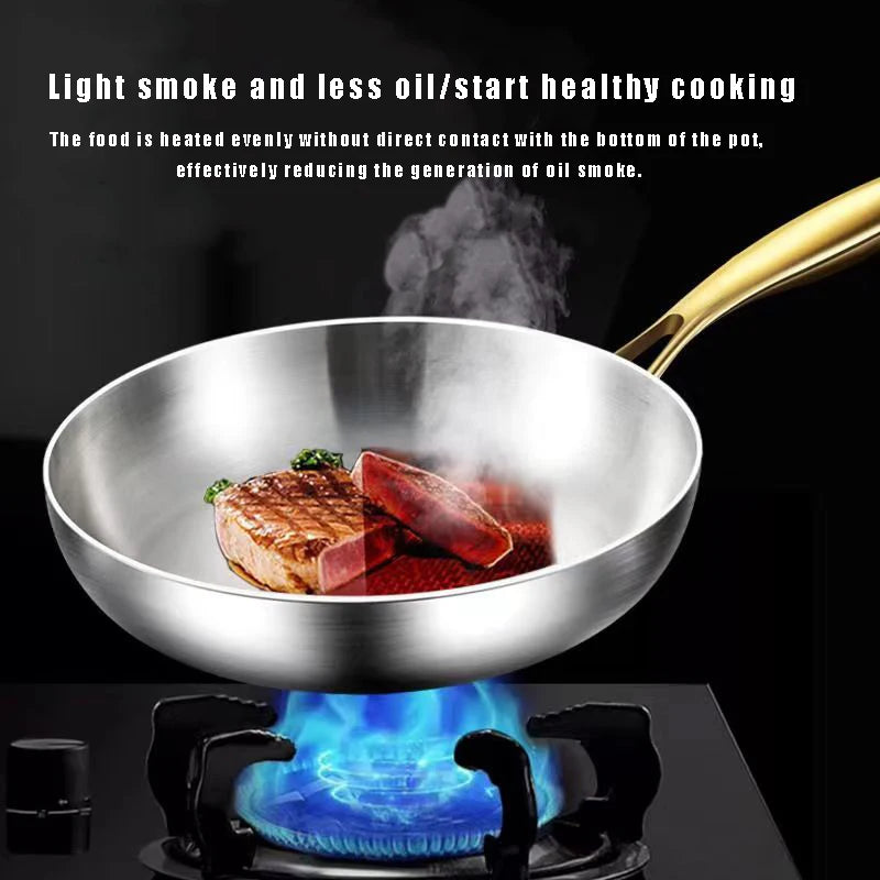 316 Stainless Steel Frying Pan Wok Pan Nonstick Cooking Fried Steak Gas Stove Pot Induction General Saucepan Kitchen Cookware