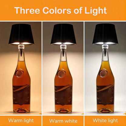 USB Charge Bottle Table Lamp Touch Control 3 Colors and Stepless Dimming Night Lamp For Restaurant Bar Wine Bottles Desk Lights