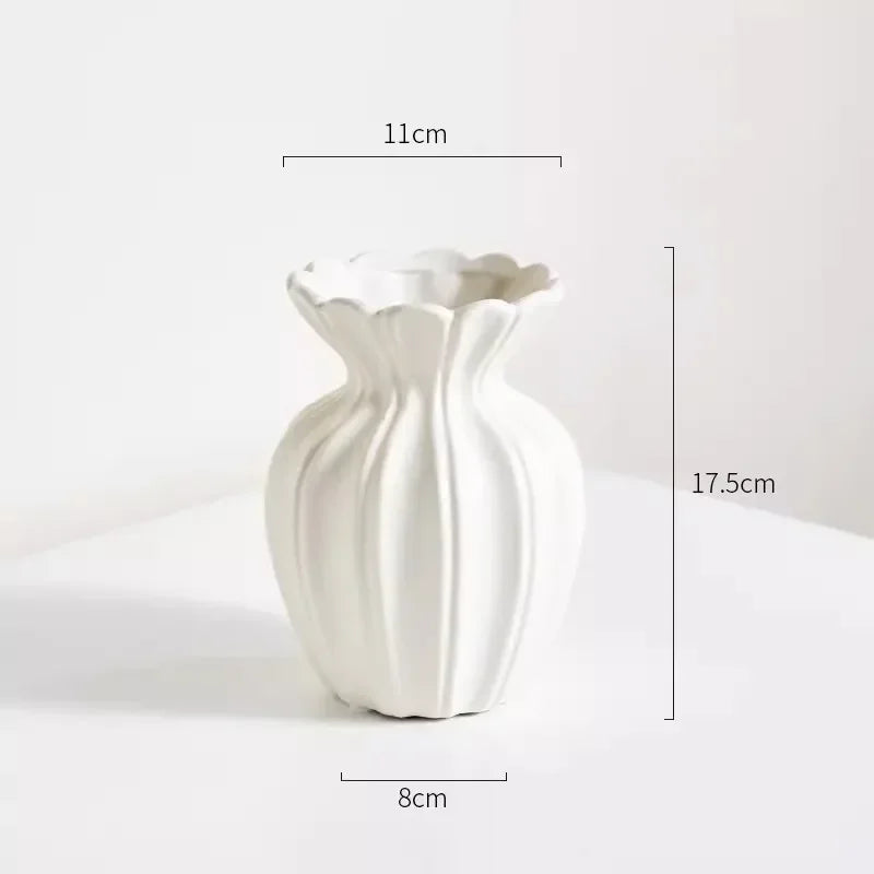 Nordic Retro Gold Painted Cream White Ceramic Vase Living Room Coffee Table Flower Arrangement Vase  Girl Flower Pot  Home Decor