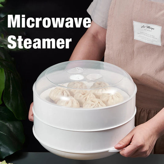 Double Plastic Steamer Microwave Oven Round Steamer With Lid Cookware Steamer Household Steamed Buns Kitchen Cooking Tools