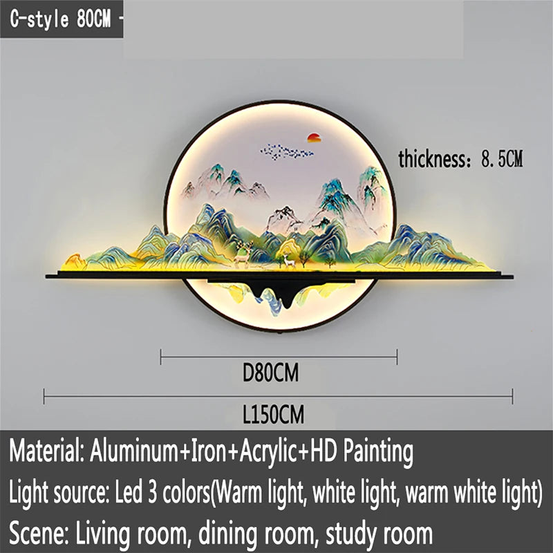 OUFULA Modern Picture Wall Light LED Chinese Creative Landscape Mural Lamp For Home Living Room Study Bedroom Decor