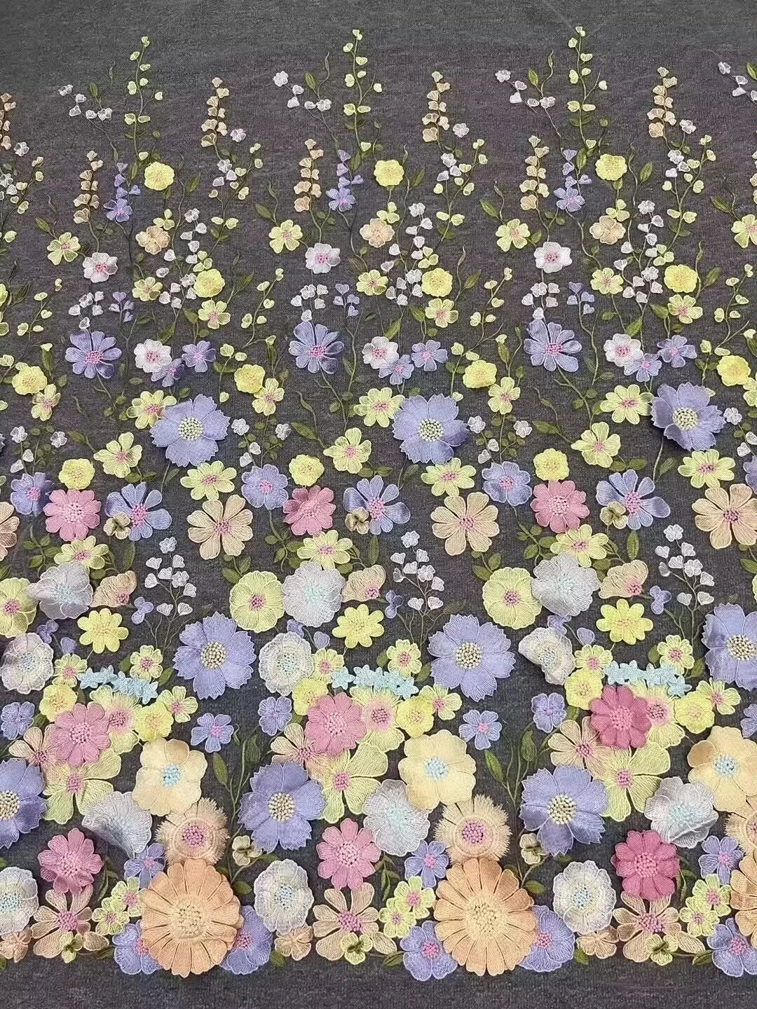 Colorful 3D Flower Lace Fabric DIY Wedding Dress Luxury Latest Three - dimensional sunflower floating soft mesh embroidery lace