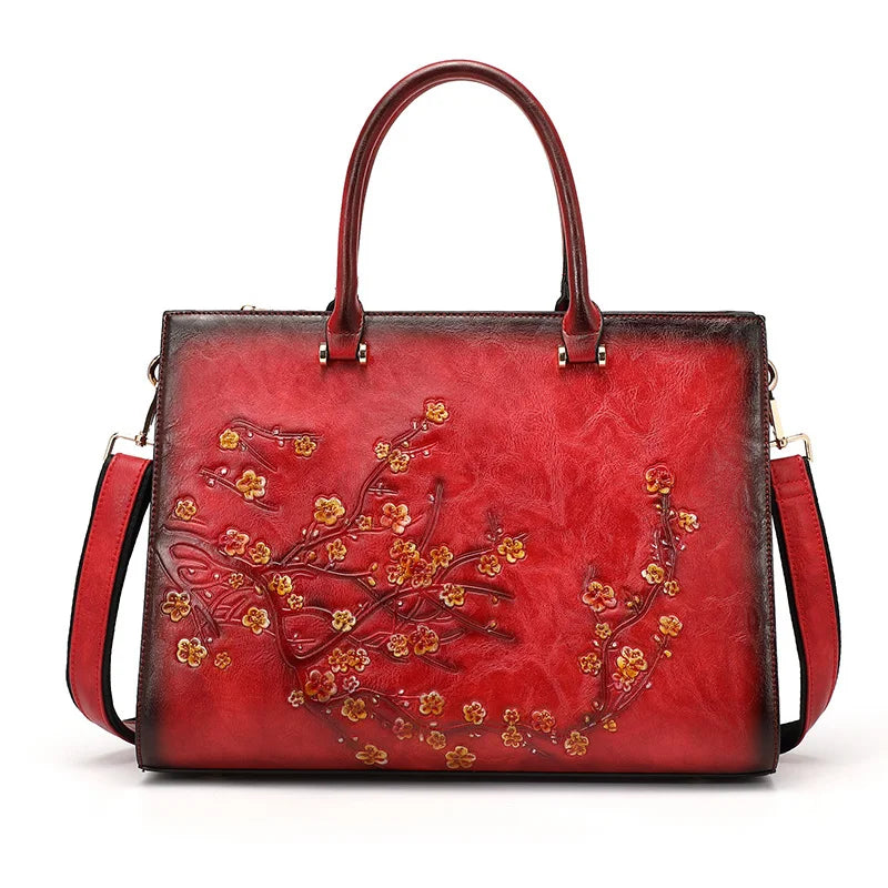 MOTAORA Vintage Embossed Women Shoulder Bag Leather Top-handle Bags Ladies Large Capacity Messenger Bags Floral Female Tote Bag