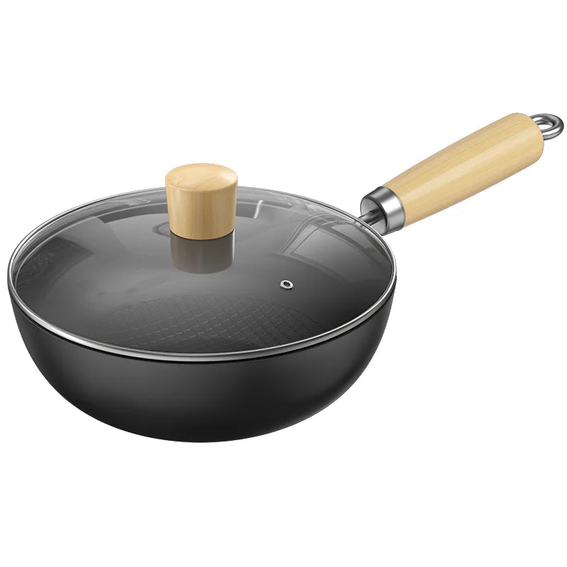 Handgemaakte ijzeren pot frituren Pan Wok Pan Uncoated gaskachel Inductie Cooker Universele non-stick Iron Wok Sankpan kookgerei set