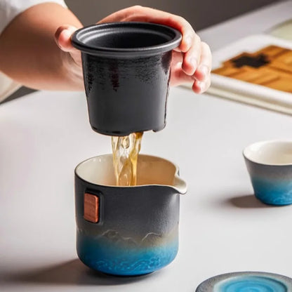 Ceramic Portable Kung Fu Tea-Making Sets Simple Modern Outdoor Travel Tea Sets Teapot Original and Funny Gifts Household Teaware