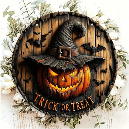 Halloween Wooden Wreath Logo rétro Pumpkin Head Horror Art Decoration, Home Garden Courtyard Wooden suspendu suspendu