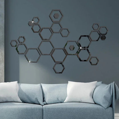 24pcs Hollow 3D Hexagonal Mirror Wall Sticker DIY Honeycomb Decoration Self Adhesive Paper Waterproof Home Living Room Bedroom
