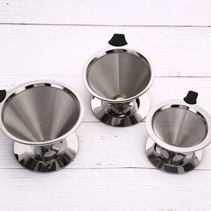 1Pcs Stainless Steel Reusable Coffee Filter Holder Pour Over Mesh Tea Dripper Cup With Base