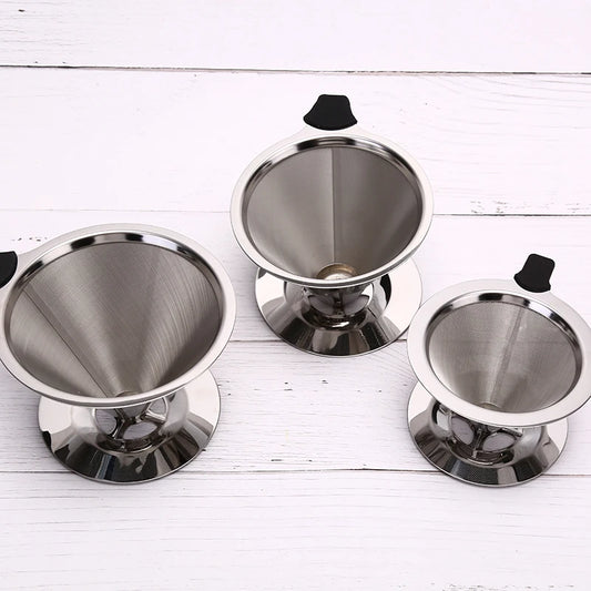 1Pcs Stainless Steel Reusable Coffee Filter Holder Pour Over Mesh Tea Dripper Cup With Base