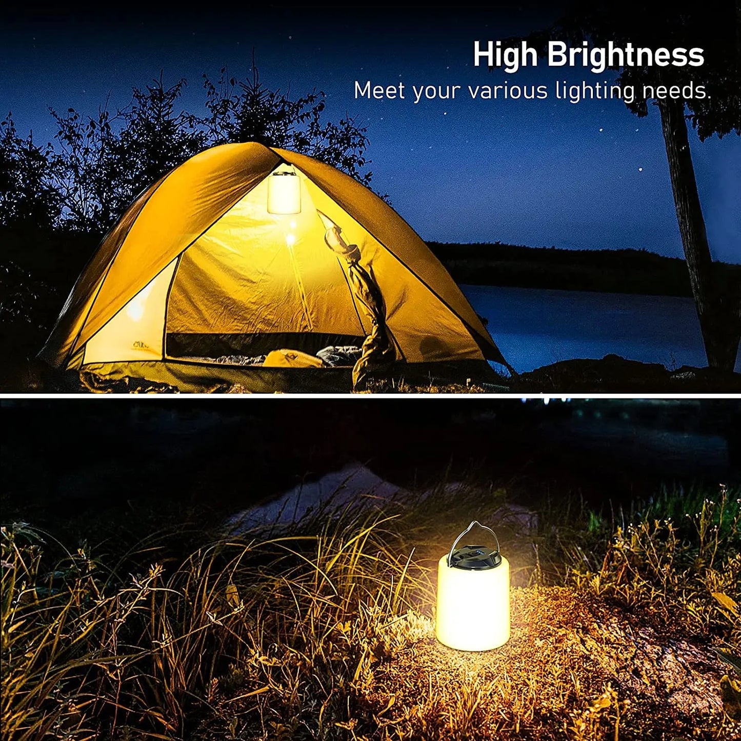 Genopladeligt campinglys, lommelygte campinglys -3000K varmt hvidt lys, camping/vandreture Emergency Waterproof Light