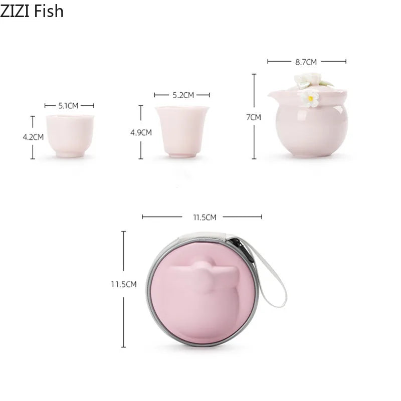 Simple Jasmine Kung Fu Tea Set Outdoor Portable Travel Tea Set Ceramic One Pot Two Cups Chinese Tea Ceremony Accessories