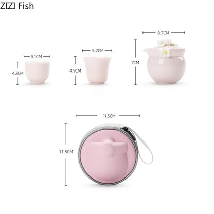 Simple Jasmine Kung Fu Tea Set Outdoor Portable Travel Tea Set Ceramic One Pot Two Cups Chinese Tea Ceremony Accessories
