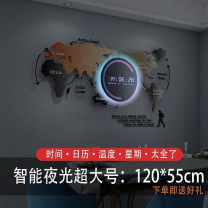 World map creative wall clock living room light luxury high sense 2024 new Internet celebrity simple modern acrylic clock