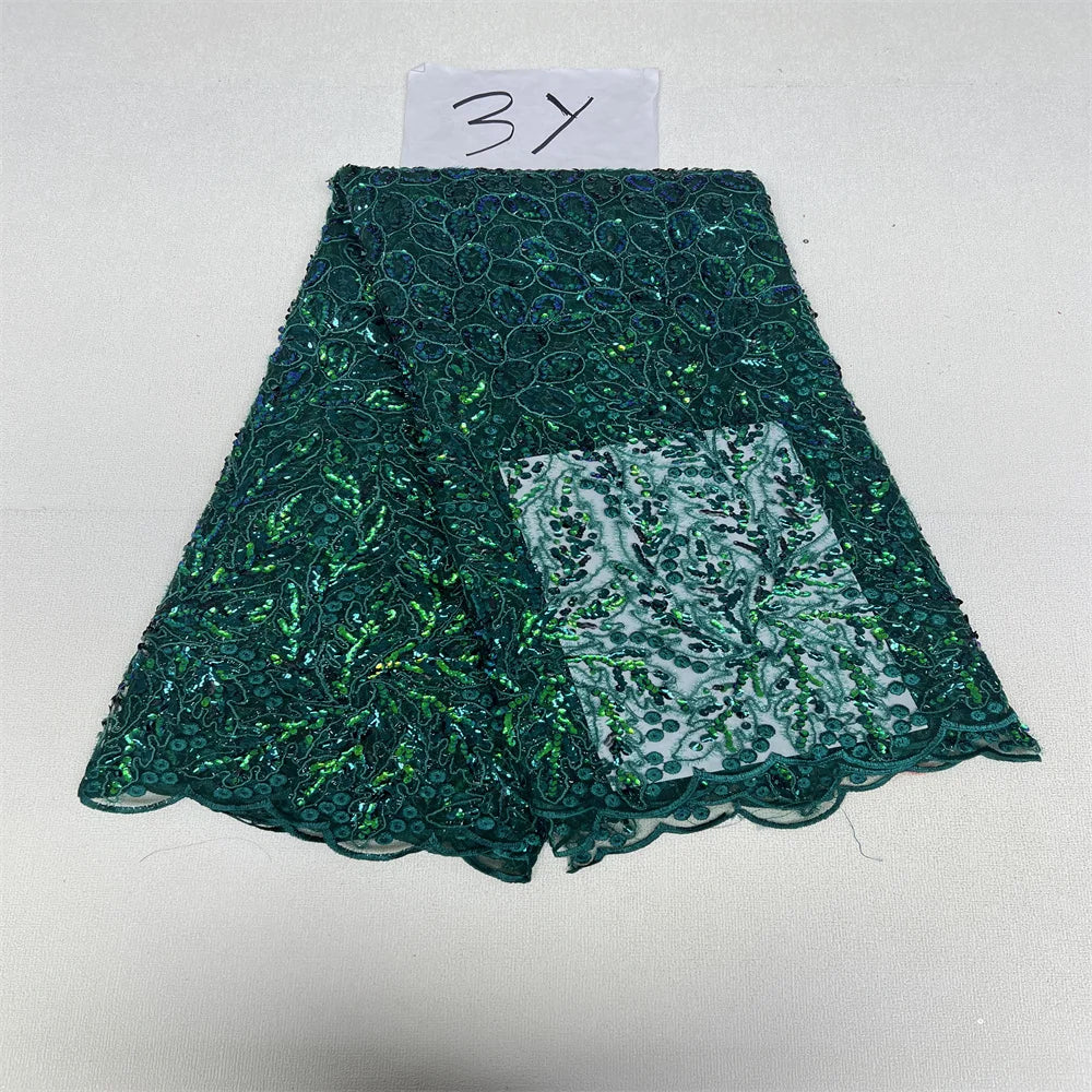 African Sequins Beaded Lace Fabrics  3 yards High Quality Sequence Embroidery French Nigerian Lace Fabric For Wedding Sewing