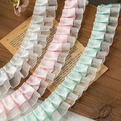 2meters High Quality 2024 Pleated Lace Ribbon Trimming For Party Dress Decorative Clothing Diy Crafts Supplies Needlework Fabric