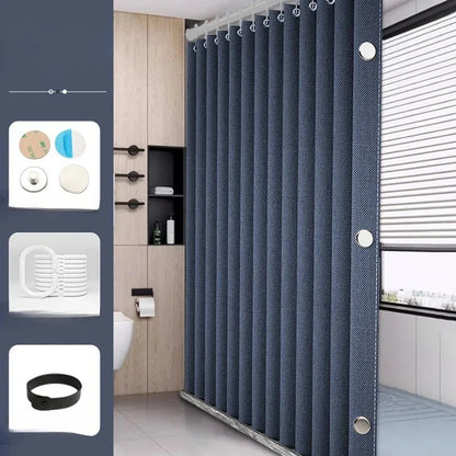 Waterproof Thick Linen Folding Curtain Mold-proof Solid Color Shower Curtain Suitable for Shower Curtains in Bathrooms