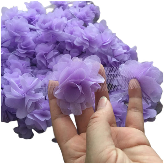 24Pcs Flower（2Yard）Applique 3D Chiffon Lace Patch Lace Trim DIY Bridal Veil Shoes Wedding Child Clothes Fabric Accessories