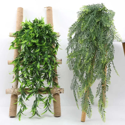 80cm Persian fern Leaves Vines Home Room Decor Hanging Artificial Plant Plastic Leaf Grass Wedding Party Wall Balcony Decoration