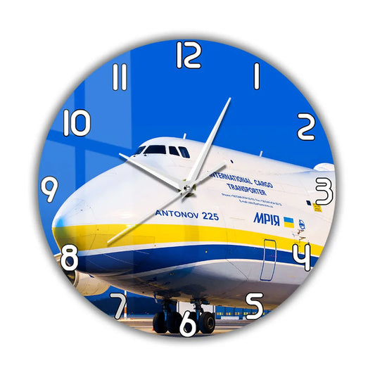 World Largest Plane Antonov An-225 Mriya Wall Clock Ukraine Strategic Airlift Cargo Aircraft Modern Design Silent Printed Clock