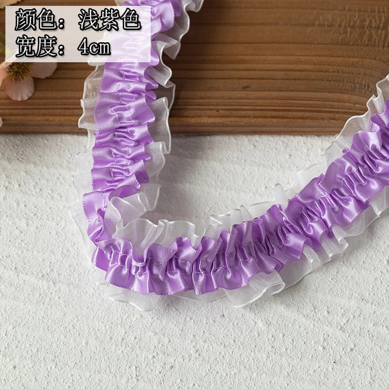 2meters High Quality 2024 Pleated Lace Ribbon Trimming For Party Dress Decorative Clothing Diy Crafts Supplies Needlework Fabric