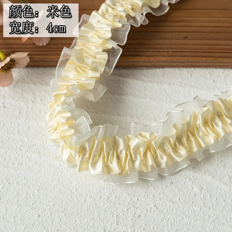 2meters High Quality 2024 Pleated Lace Ribbon Trimming For Party Dress Decorative Clothing Diy Crafts Supplies Needlework Fabric