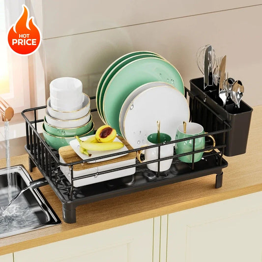 Hollow Dish Rack Kitchen Countertop Rack with Drainage Tray Multifunctional Tableware Rack Rust Resistant Durable
