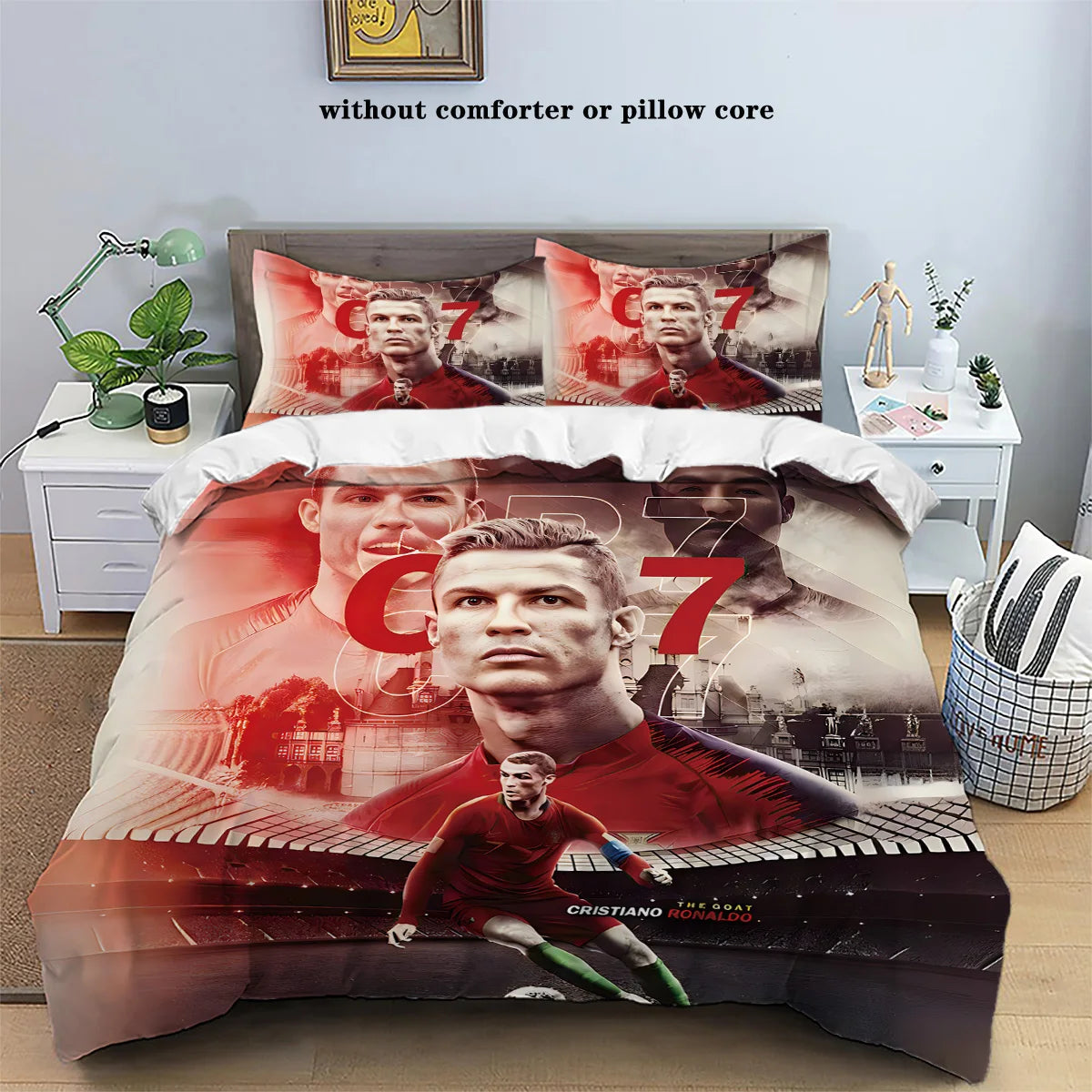 Juego de ropa de cama estrella de fútbol 3pcs con estampado de costura para dormitorio y habitación de invitados -1 cubierta nórdica y 2 fundas de almohadas (sin núcleo)