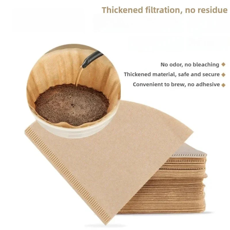 V-Shape Coffee Filter Paper for Barista - Premium Drip & Espresso Filters (50/100/200Pcs) - Natural Unbleached, Fast Drainage