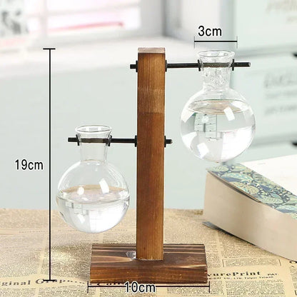 Terrarium Hydroponic Plant Vases Vintage Flower Pot Transparent Vase Træ ramme Glas Tableplanter Hjem Bonsai -indretning