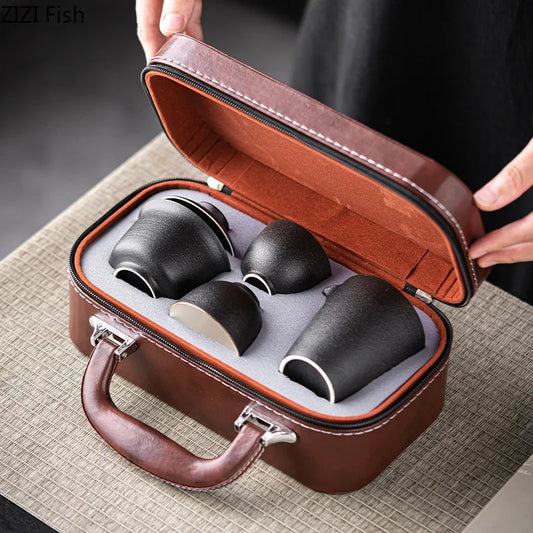 Light Luxury Portable Ceramic Tea Set Creative Office Kung Fu Tea Set Chinese Outdoor Travel Quick Tea Cup Set Friend Gift