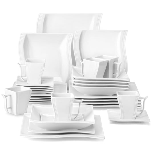 Malacasa Flora 30/60 Piece White Porcelain Dinner Set med 12*kop, tallerken, dessert suppe middagsplade bordsøjet til 12 personer