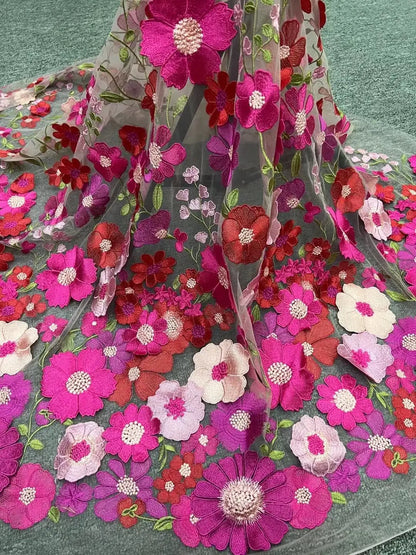 16 Colors multicolor handmade 3D flower lace fabric colorful evening dress lace fabric fashion dress lace 130cm width fabric