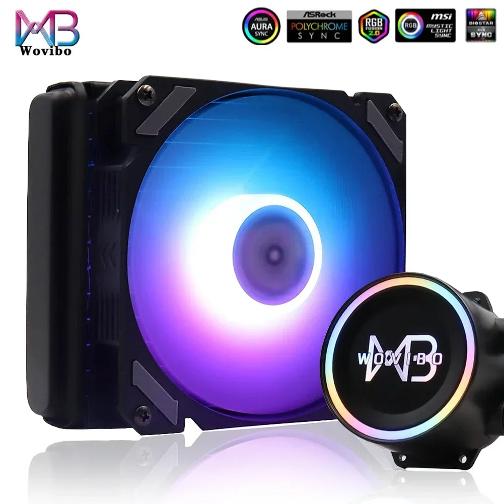 WiNVOB CPU coolen flësseg Waasser killt Fan Ventilador RGB fir Intel Lga 1151 1155 1200 1800 AM3 AMD AM00 AM00 AM00 AMD AM00 AM00 AM00 AM3 AMP