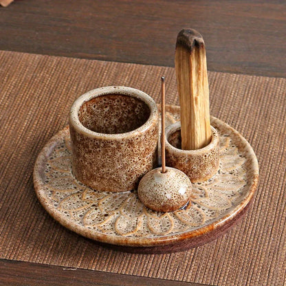4-in-1 Ceramic Incense Burner for Aromatherapy Meditation Yoga and Home Decor Includes Sage Holder and Incense Holder for Sticks