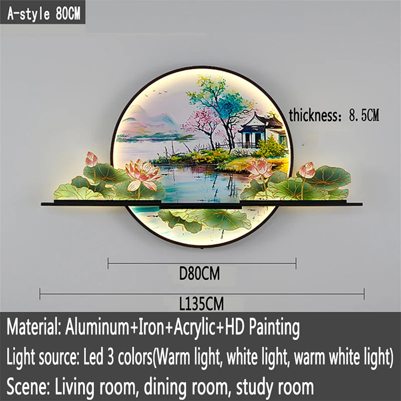 OUFULA Modern Picture Wall Light LED Chinese Creative Landscape Mural Lamp For Home Living Room Study Bedroom Decor