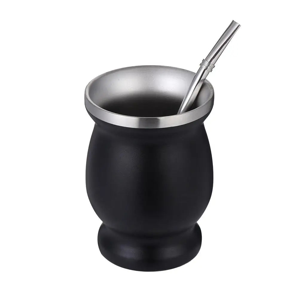 8oz yerba mate gourd conjunto fácil de limpar a limpeza preta de aço inoxidável