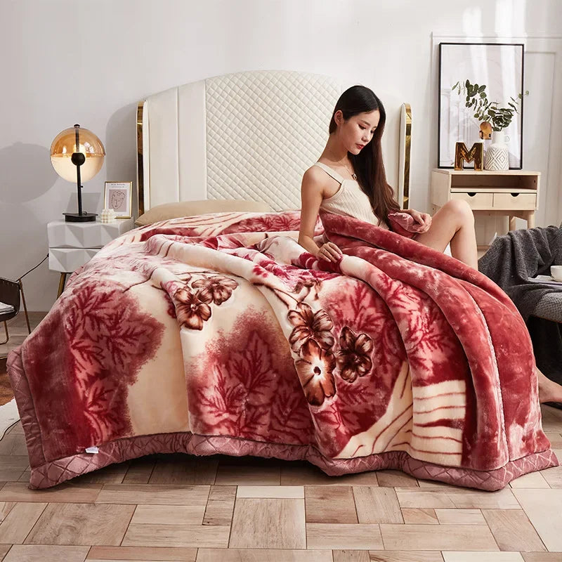 Double Layer Raschel Blankets Soft Warm Faux Fur Mink Throw Thicken Fluffy Microfiber Plush Weighted Blankets For Beds
