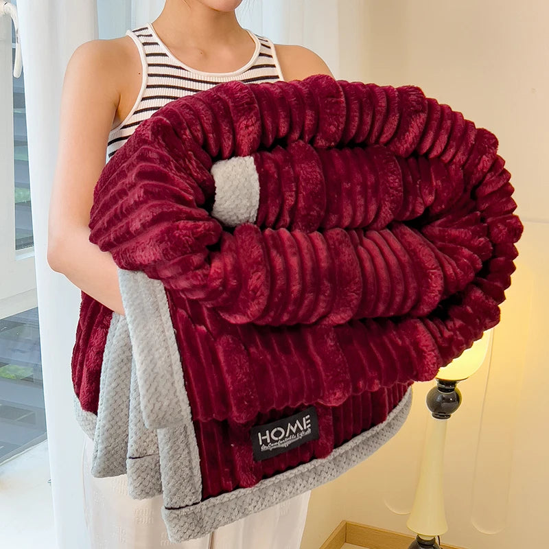 Imitation Rabbit Plush Striped Autumn Winter Warm Blankets Soft Fluffy Warmth Sofa Blankets for Throw Napping shawl blanket leg