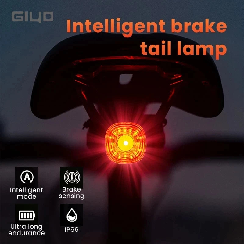 Giyo Bicycle Intelligent Brake Tail Light IP66 Vanntett 6 lysmoduser Høy lyshetssykkel Baklampe LED baklys