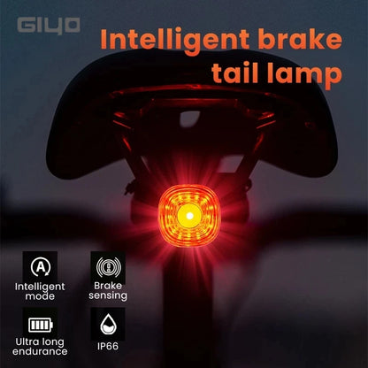 GIYO Bicycle Intelligent Brake Tail Light IP66 Waterproof 6 Light Modes High Brightness Bike Rear Lamp LED Taillight USB Charge