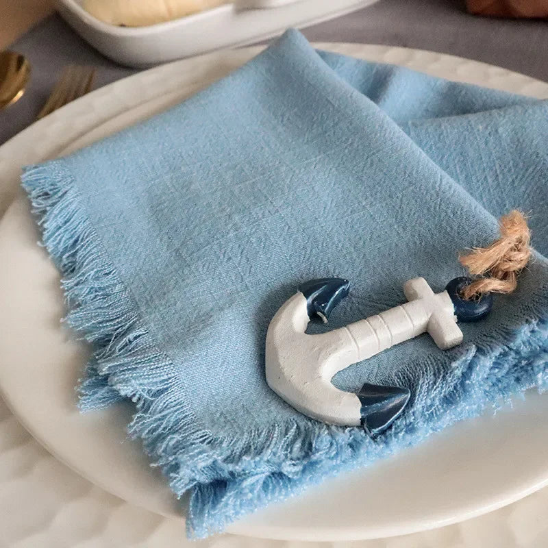 1Pc 45x45cm Solid Color Square Tassel Plain Cloth Cotton Linen Home Kitchen Table Dinner Western Napkin