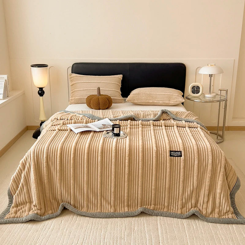 Imitation Rabbit Plush Striped Autumn Winter Warm Blankets Soft Fluffy Warmth Sofa Blankets for Throw Napping shawl blanket leg