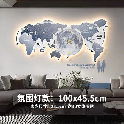 World map creative wall clock living room light luxury high sense 2024 new Internet celebrity simple modern acrylic clock
